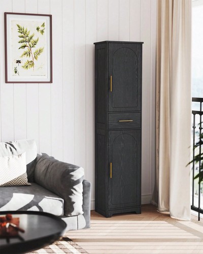 Black tall bathroom cabinet - black,